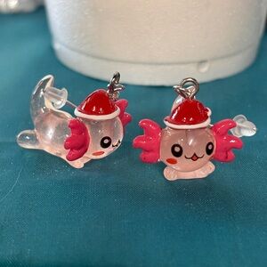 Axolotl Christmas earrings sterling silver French hooks